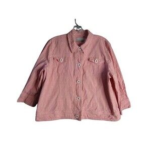 Alfred Dunner Petite Pink And White Checkered Print Jacket Womens Size 16p
